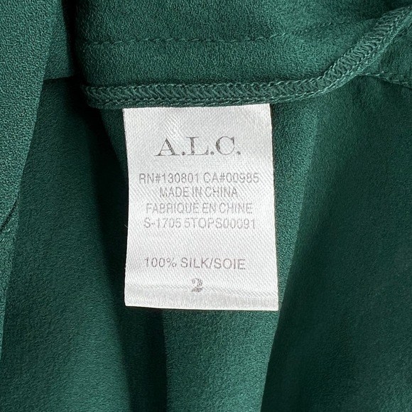 ALC Liza Silk Top Womens 2 Pine Green Choker VDeep V-neck Long Sleeve Blouse - Picture 12 of 16